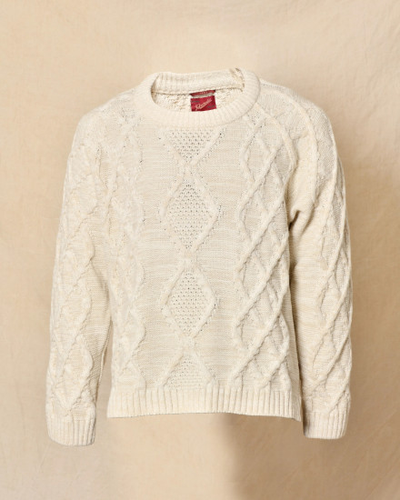 Pull en maille torsadée blanc cassé Telacruda
