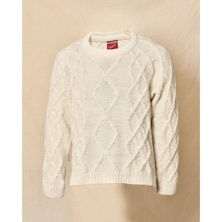 Pull en maille torsadée blanc cassé Telacruda