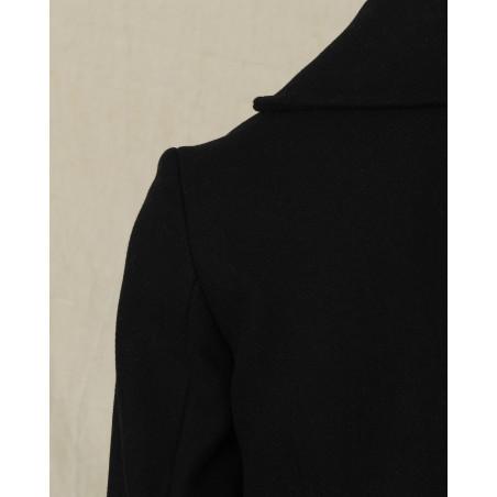 Manteau en laine noir croisé à col tailleur Ixos