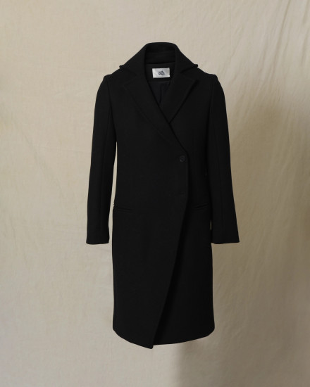 Manteau en laine noir croisé à col tailleur Ixos