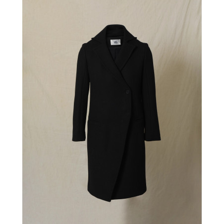 Manteau en laine noir croisé à col tailleur Ixos