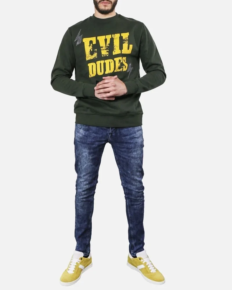 Sweat en coton kaki à flocage jaune John Richmond