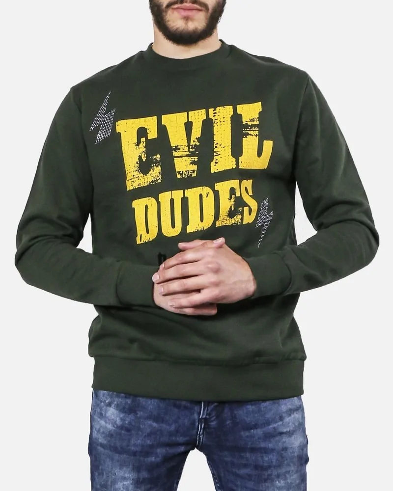 Sweat en coton kaki à flocage jaune John Richmond