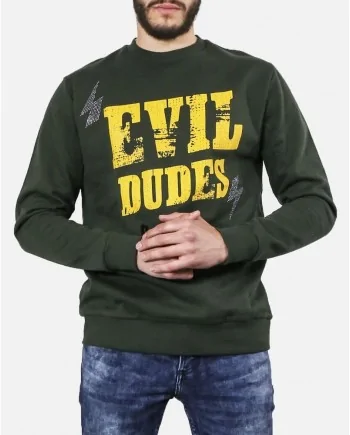 Sweat en coton kaki à flocage jaune John Richmond