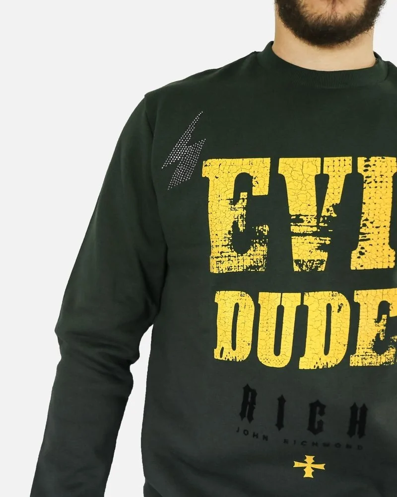 Sweat en coton kaki à flocage jaune John Richmond