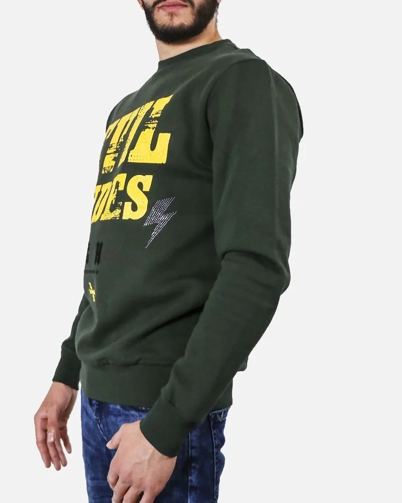 Sweat en coton kaki à flocage jaune John Richmond