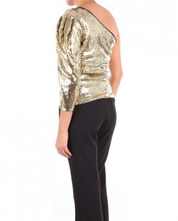 Top asymétrique à sequins dorés