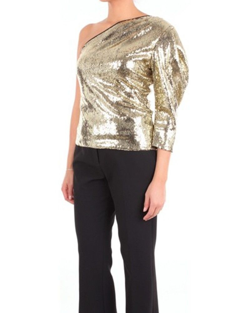 Top asymétrique à sequins dorés