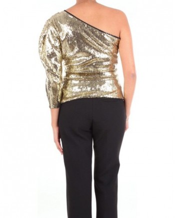 Top asymétrique à sequins dorés
