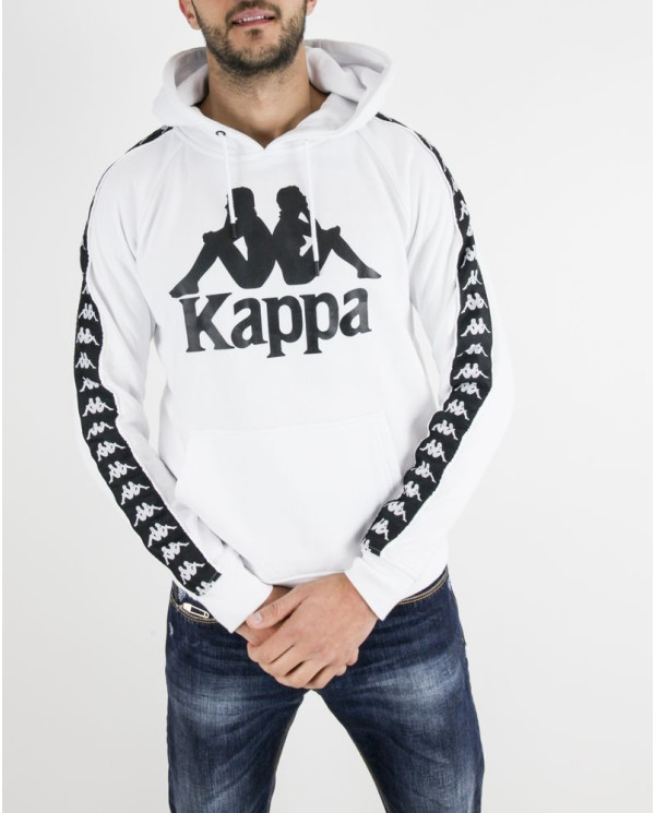 Sweat à capuche blanc à bandes latérales griffées Kappa