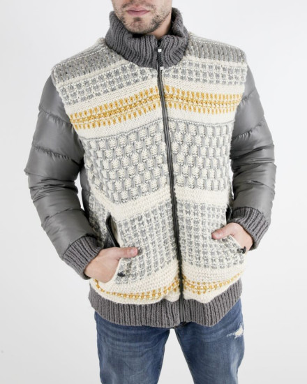 Doudoune gris à tricots fantaisies Class Cavalli