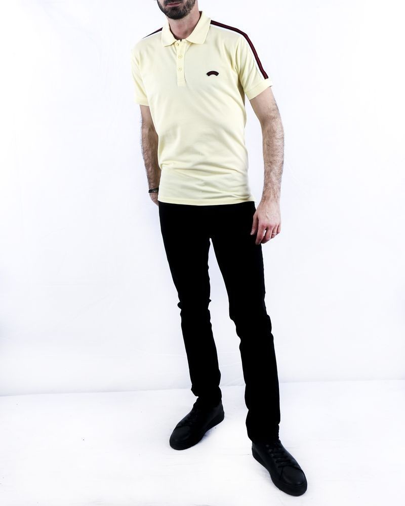 Polo en coton piqué jaune à bandes latérales Les Copains