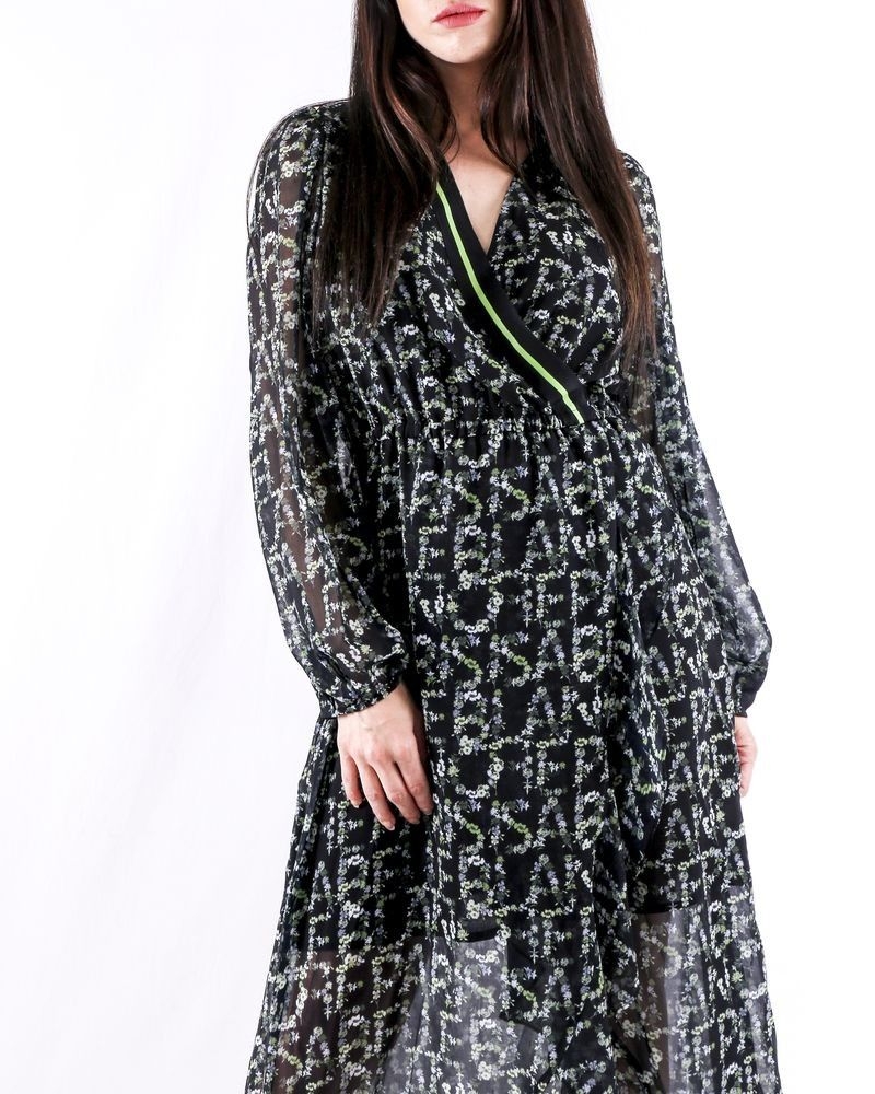 Robe longue empire noir à motif floraux Isabelle Blanche 