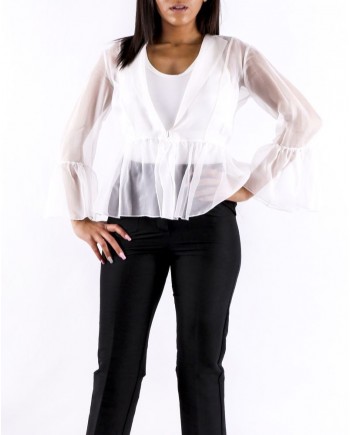 Blouse cache cœur en organza de soie blanc Space Simona Corsellini