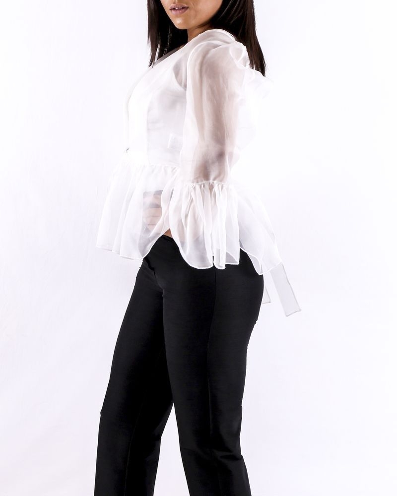 Blouse cache cœur en organza de soie blanc Space Simona Corsellini