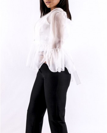 Blouse cache cœur en organza de soie blanc Space Simona Corsellini