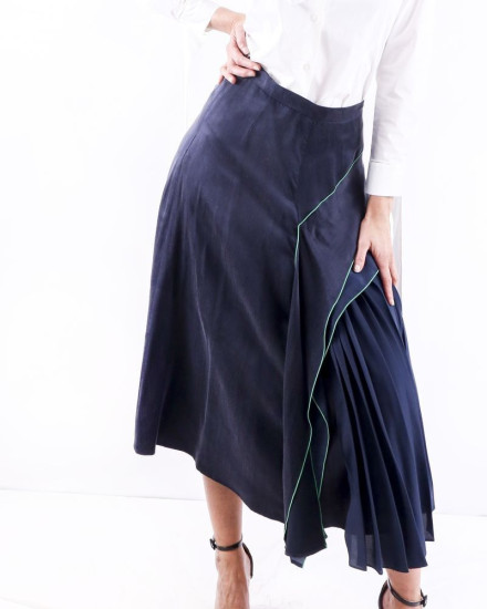 Jupe longue déstructuré en soie plissé bleu Sportmax