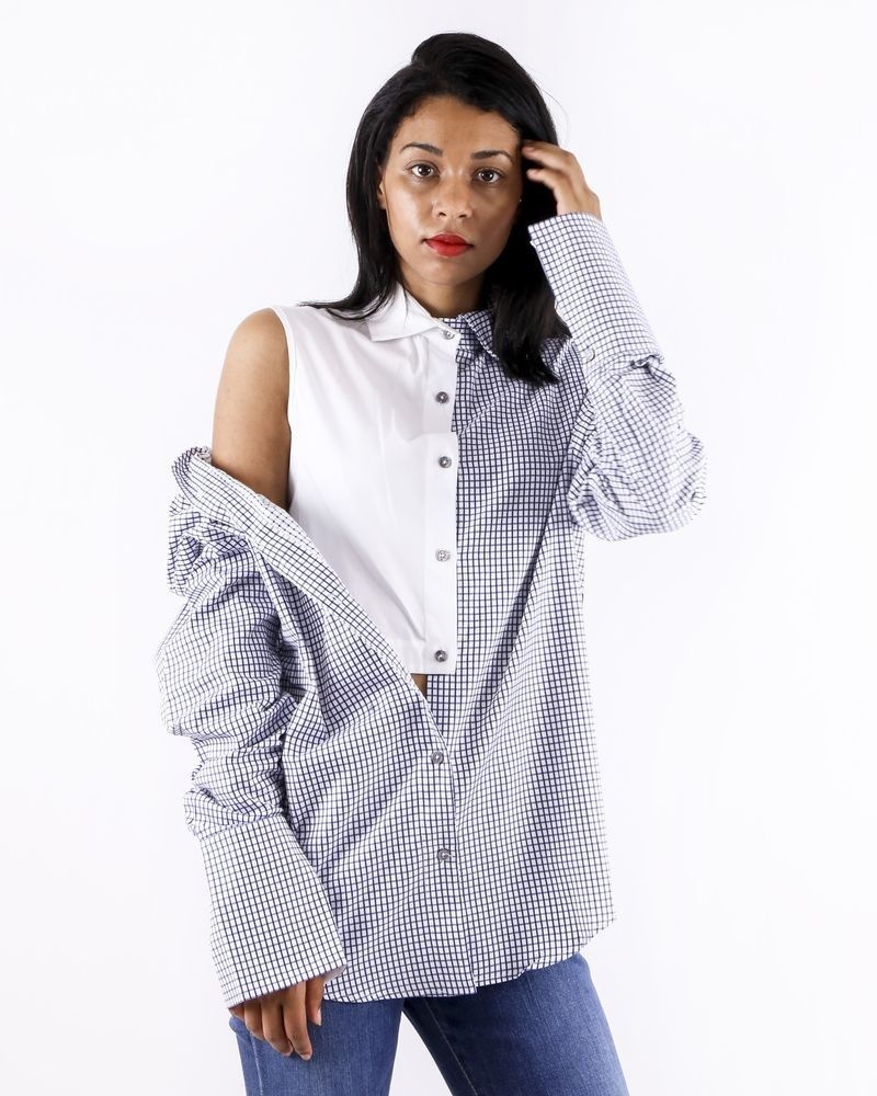 Chemise déstructuré blanche à carreaux Balossa 