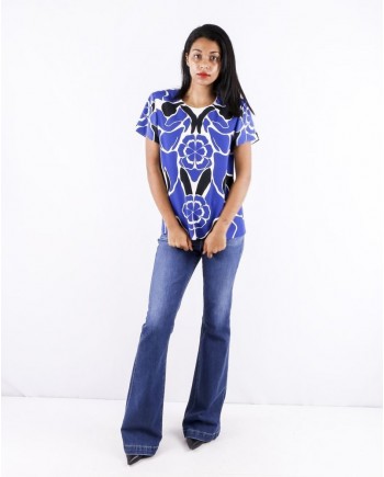 Blouse en soie blanc à imprimé fantaisie bleu Alexander McQueen