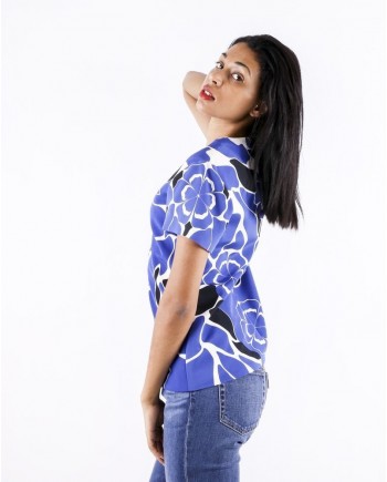 Blouse en soie blanc à imprimé fantaisie bleu Alexander McQueen