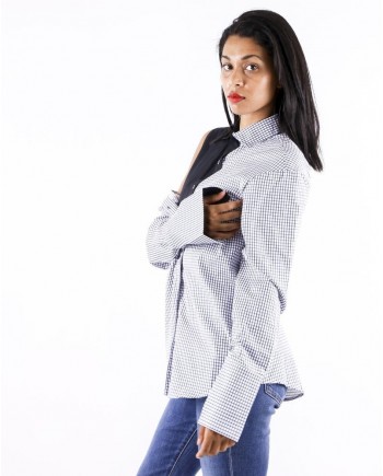 Chemisier déstructuré blanche et noire à carreaux Balossa 