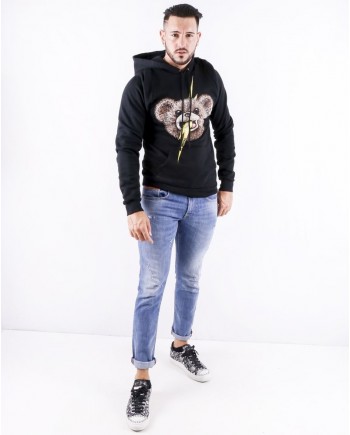 Sweat à capuche noir à flocage ourson Domrebel 