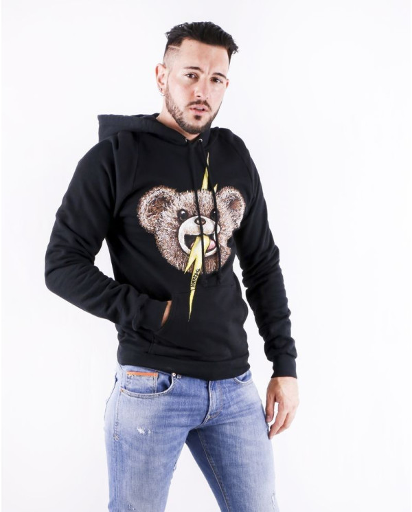 Sweat à capuche noir à flocage ourson Domrebel