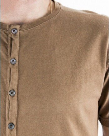 T-shirt en coton marron à col tunisien Lardini 