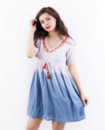 Caftan court en coton violet effet Tie and Die Paradis Blanc 