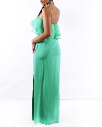 Robe volanté bustier en soie vert Space Simona Corsellini