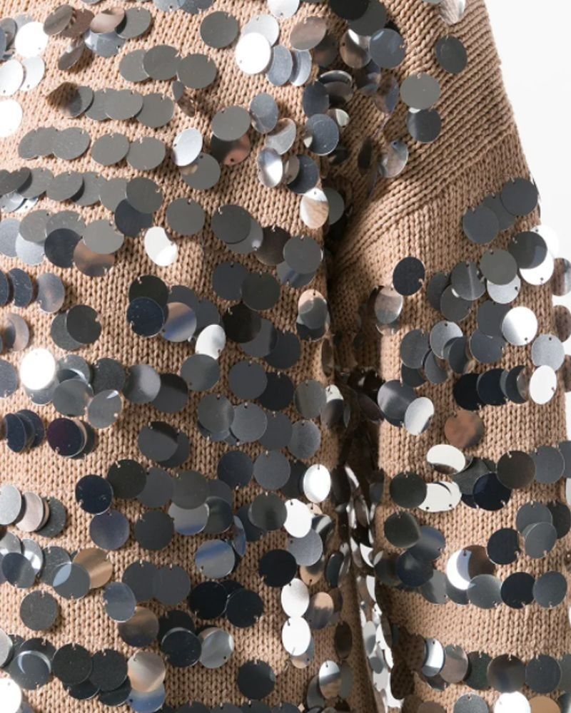 Pull en coton beige à gros sequins Nude