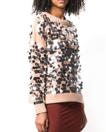 Pull en coton beige à gros sequins Nude