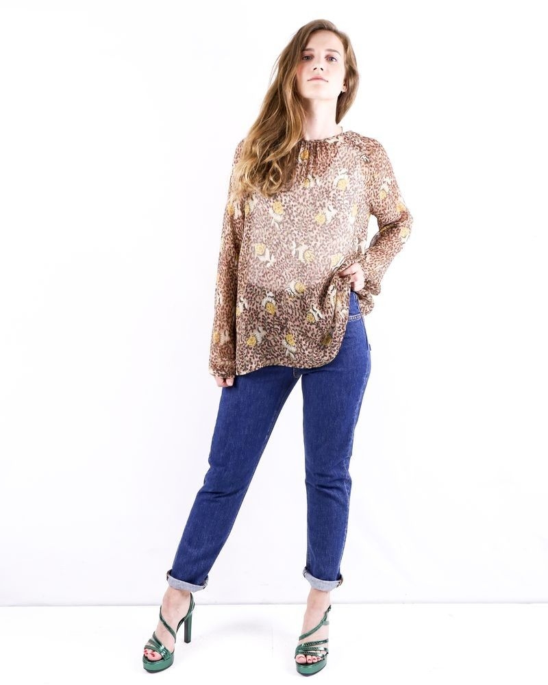 Blouse en soie rose à imprimé floral Momoni 