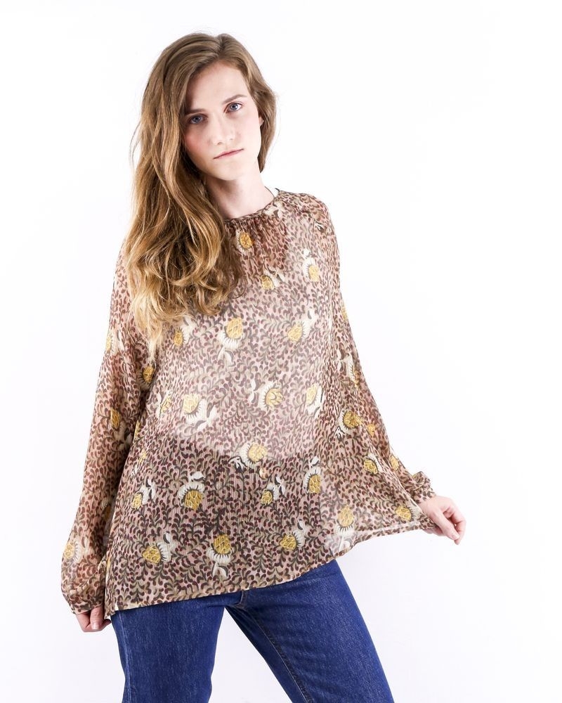 Blouse en soie rose à imprimé floral Momoni 