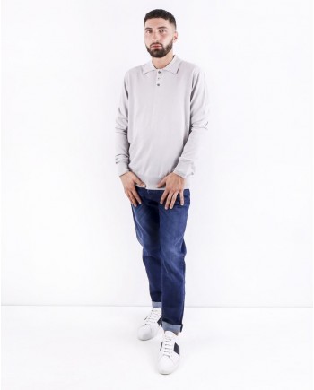 Polo en coton gris à manches longues Manostorti
