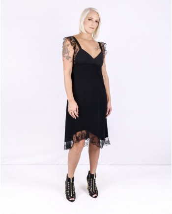 Robe en crêpe satinée noire à dentelle Neil Barrett