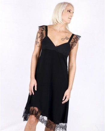 Robe en crêpe satinée noire à dentelle Neil Barrett