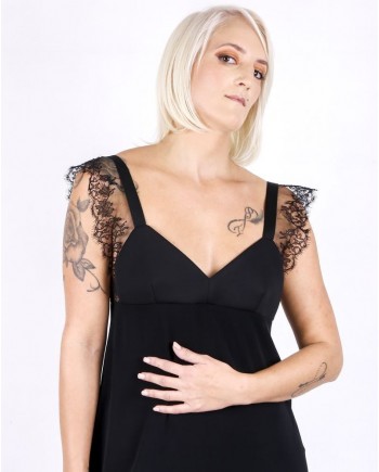 Robe en crêpe satinée noire à dentelle Neil Barrett