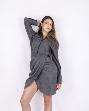 Robe tailleur drapée en laine grise Ba&sh 