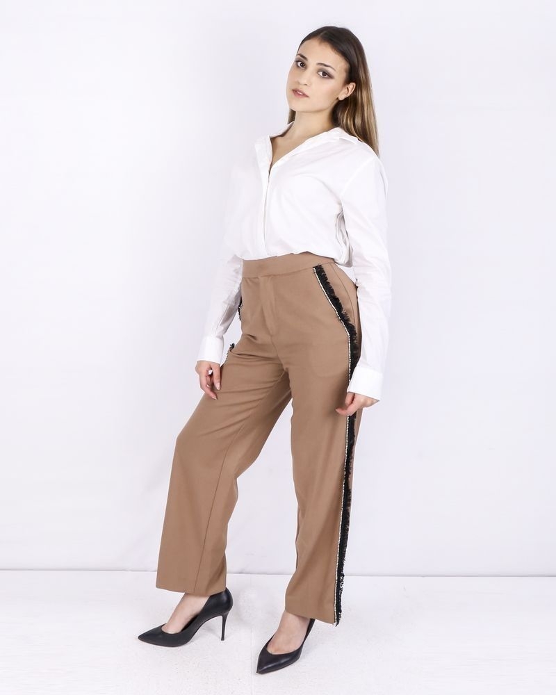 Pantalon palazzo camel à galons fantaisies Isabelle Blanche