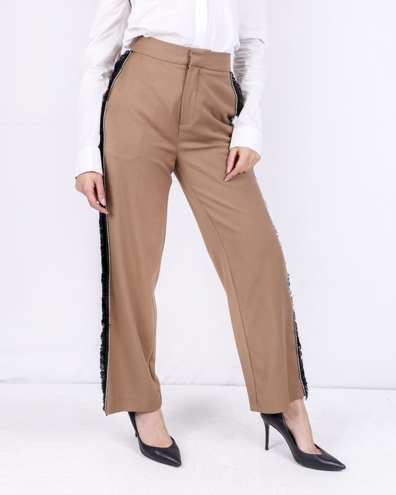 Pantalon palazzo camel à galons fantaisies Isabelle Blanche