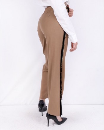 Pantalon palazzo camel à galons fantaisies Isabelle Blanche