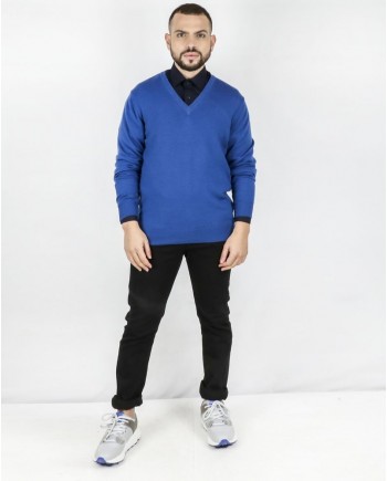 Pull col V en merinos bleu électrique Angela Réali 