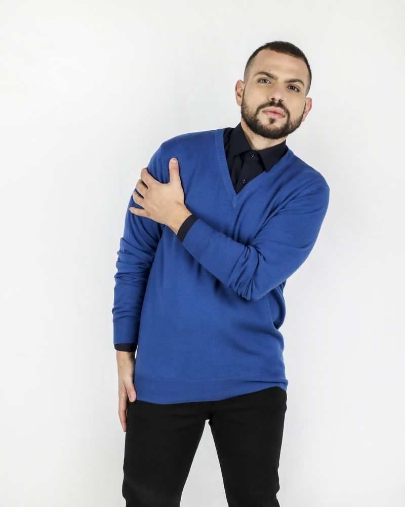 Pull col V en merinos bleu électrique Angela Réali 