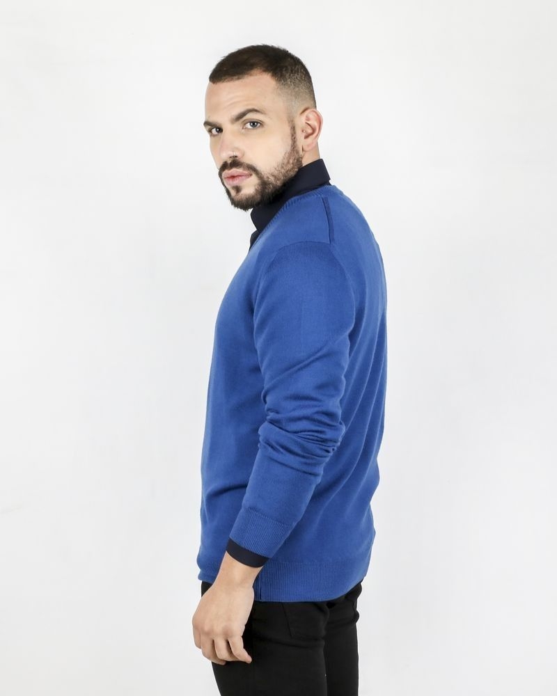 Pull col V en merinos bleu électrique Angela Réali 
