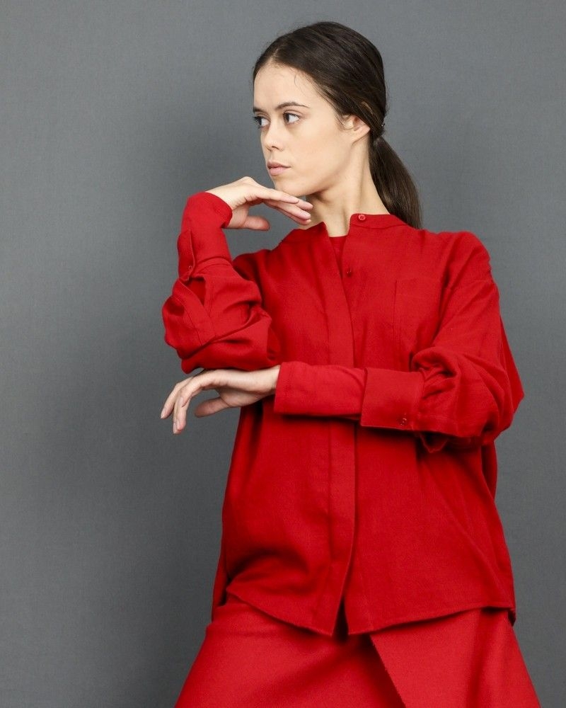 Chemisier en col mao rouge Vince
