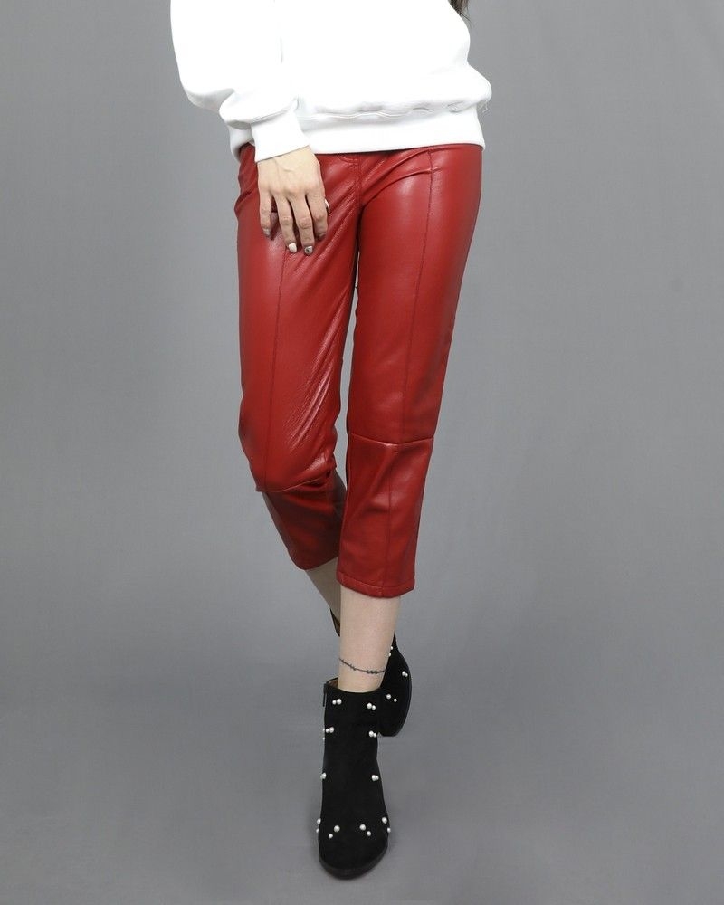 Pantalon rouge en cuir synthétique à ceinture Space Simona Corsellini 