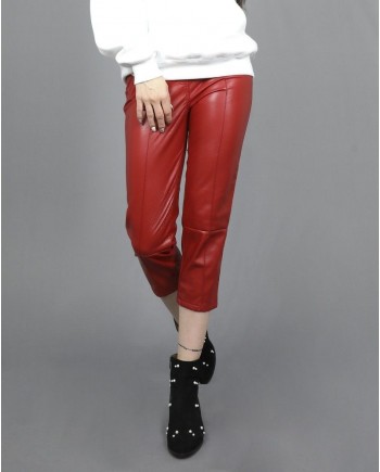Pantalon rouge en cuir synthétique à ceinture Space Simona Corsellini 