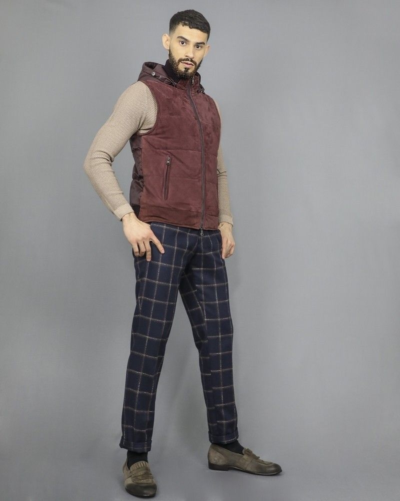 Doudoune sans manches en daim bordeaux à capuche amovible Casheart