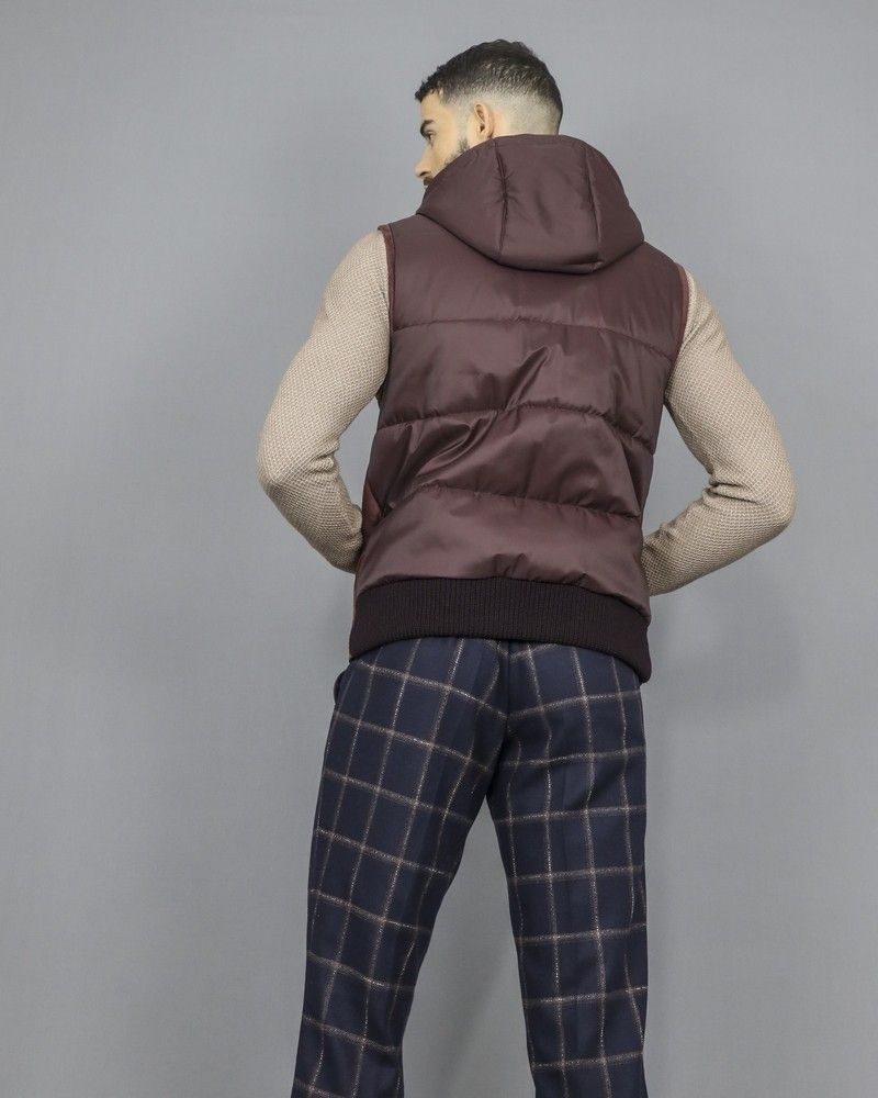 Doudoune sans manches en daim bordeaux à capuche amovible Casheart